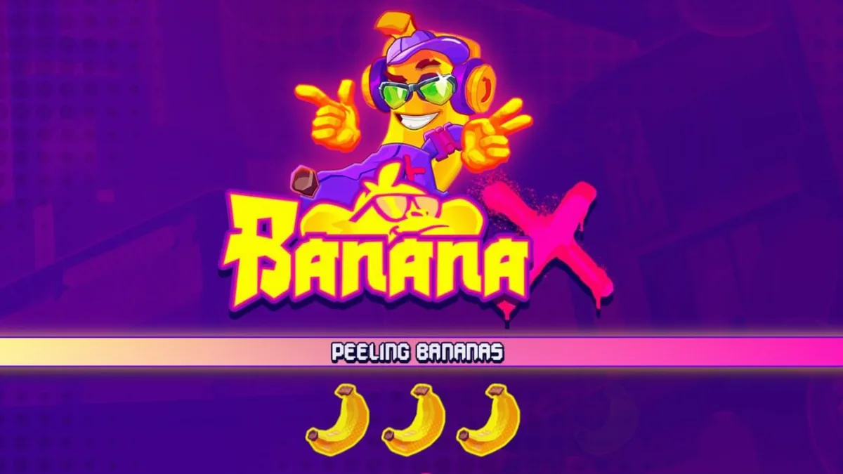 Tampilan visual neon dan penuh warna dari slot Banana X dengan karakter monyet influencer.