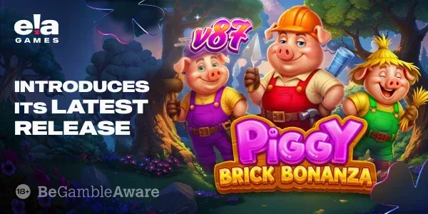 Tampilan visual permainan slot Piggy Brick Bonanza dengan tema konstruksi